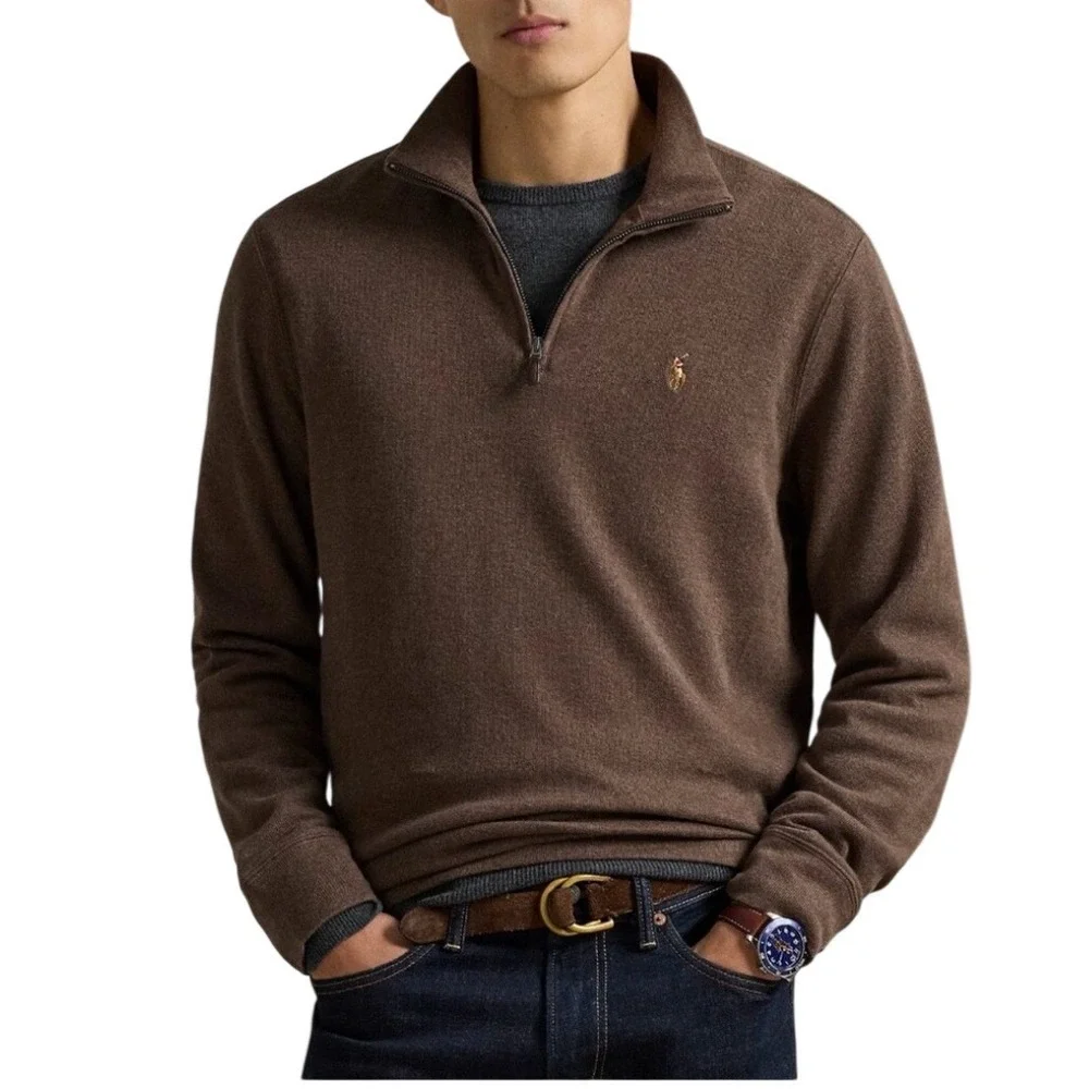 Polo Ralph Lauren Mens Quarter Zip Pullover Sweater‎ Brown XXL Logo Embroidered